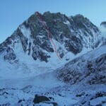 Die Nordwand der Grandes Jorasses mit der Colton-MacIntyre-Führe (grober Verlauf). Foto: Archiv M. Wohlleben